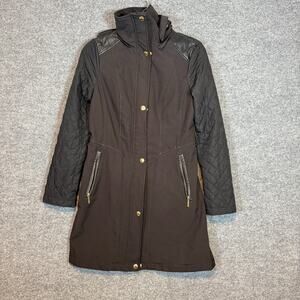 Michael Kors Jacket Womens XS Black Hooded Coat Quilted Sleeves Full Zip